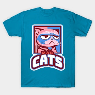 Mad Cats (grumpy-faced kitty in pink+blue) T-Shirt